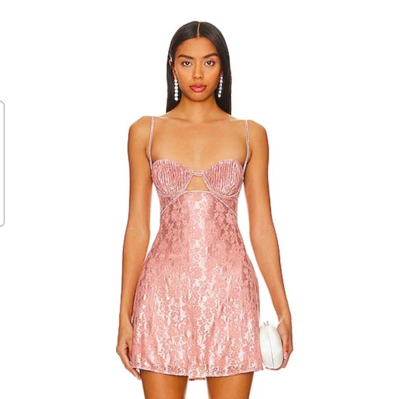 For Love And Lemons Pink Lace Mini Dress - Picture 1 of 9